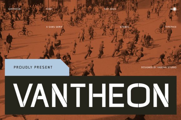 Vantheon: A Bold Sans Serif Stencil Font for Handmade Branding and Product Design